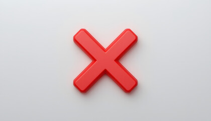 Fototapeta premium Flat red X mark icon on a white background. Minimalist and clean design, perfect for use in interfaces, alerts, or infographic elements. 