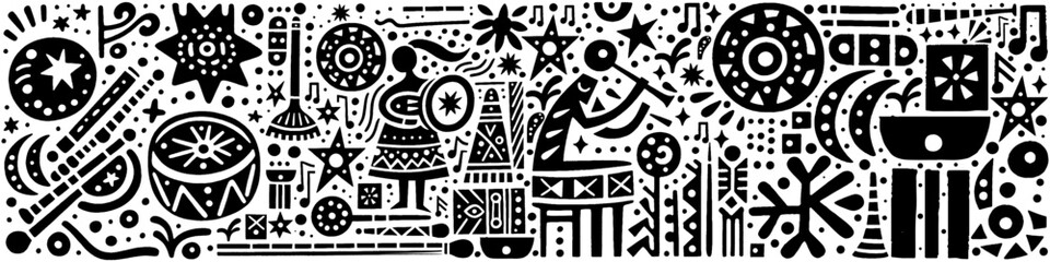 Hand‑Drawn Traditional Music Playing Illustration, Tribal Cultural Folk Art Pattern Vector for Festival and Heritage Theme Designs