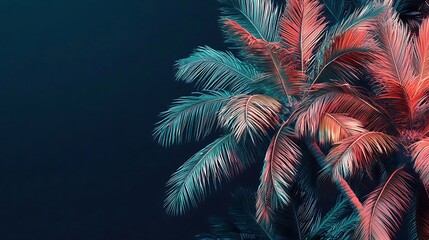 Vibrant palm trees in dark background