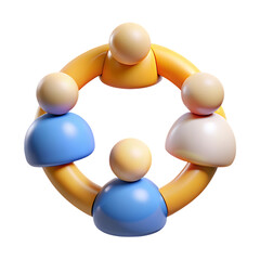 3D Render of Four Abstract Figures Forming a Circular Team Collaboration Concept
