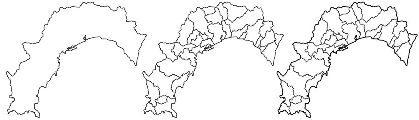 Kōchi Prefecture map &ndash; vector illustration of cities, rivers, and coastal areas in Shikoku, Japan