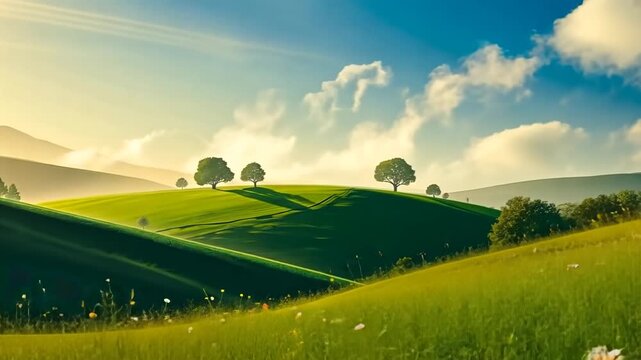 landscape with green field and blue sky