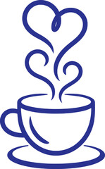 Blue coffee cup with heart shaped steam saucer