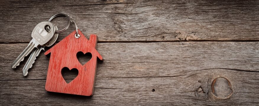The charming wooden house keychain symbolizing love and homeownership.