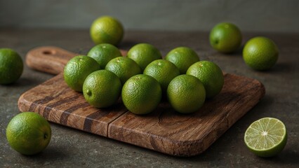Blurred background highlighting freshly sliced limes on a wooden surface