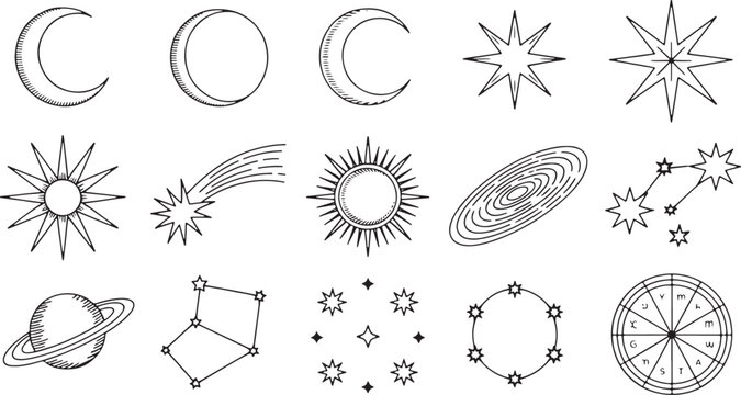 Celestial bodies and astrological symbols moon crescent full moon