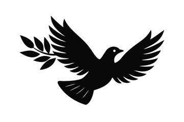 Fototapeta premium Dove carrying olive leaves symbol of peace vector art illustration