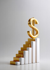 A golden dollar sign atop ascending bars symbolizes financial growth and success in business strategies.
