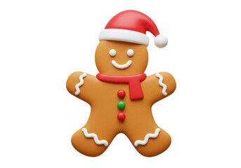 Isolated Happy Gingerbread Man with Santa Hat