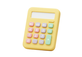 Isolated Yellow Pastel Calculator with Colorful Buttons