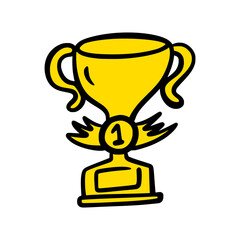 Hand-Drawn Trophy Cartoon Vector &ndash; Award Prize in Gold Color for School Achievement