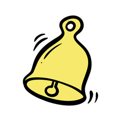 Hand-Drawn School Bell Cartoon Vector &ndash; Yellow Ringing Bell in Education Doodle Style