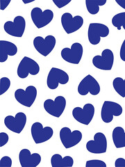 Deep blue hearts scattered across a white background pattern romantic