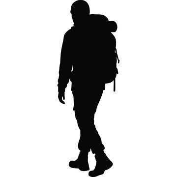 Silhouette of Hiker Walking with Backpack