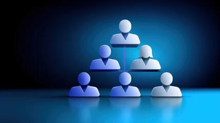 Conceptual image representing teamwork and collaboration with abstract figures in a pyramid layout against a blue backdrop.
