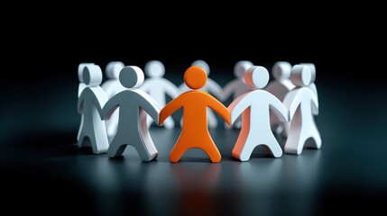 Diverse figures in unity, showcasing collaboration and individuality in a creative, artistic representation.