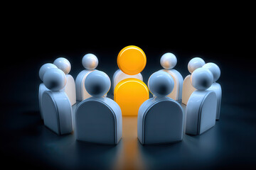 Group of figurines in a circle, focusing on collaboration and teamwork in a professional environment.