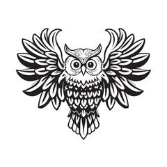 A majestic owl with outstretched wings, isolated on white background, showcasing intricate feather details and a captivating gaze