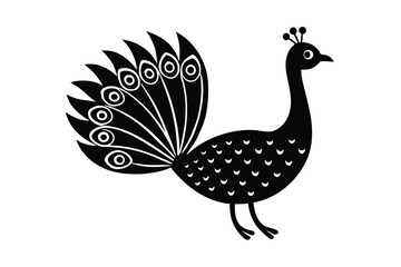 Obraz premium Folk art peacock with mirror patterns vibrant bird vector art illustration