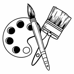 Vector art of paint brushes and palette isolated on white background