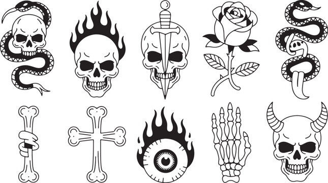 Tattoo Skulls and Symbols Illustrations