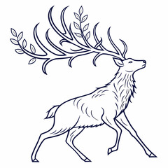 Vector art of a stag with leafy antlers is depicted in an elegant line drawing