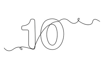 Minimalist continuous one line art of number 10 icon in modern black outline style for education, infographics, and numeric vector illustration
