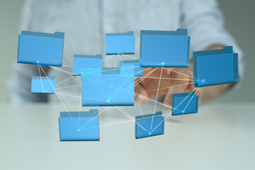 Visual representation of interconnected files and folders, illustrating data sharing and cloud...