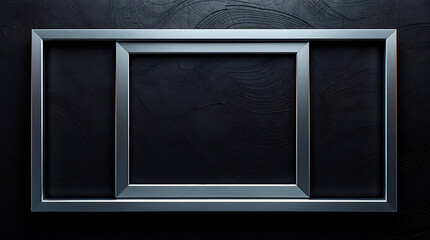A shiny silver metallic frame against a textured black background creates a modern and minimal template
