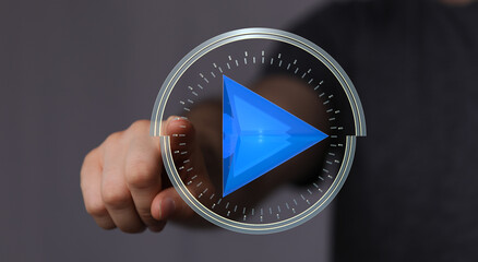 Abstract technology concept.  Play button, futuristic interface, digital media.