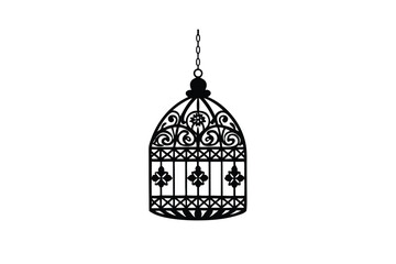 Hanging birdcage with ethnic patterns decorative enclosure vector art illustration