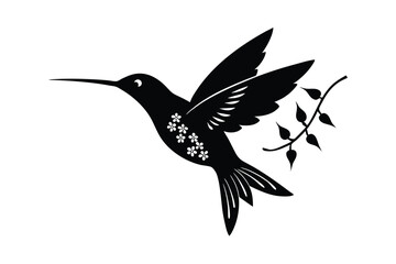 Fototapeta premium Hummingbird with floral Alpona trails vibrant avian vector art illustration