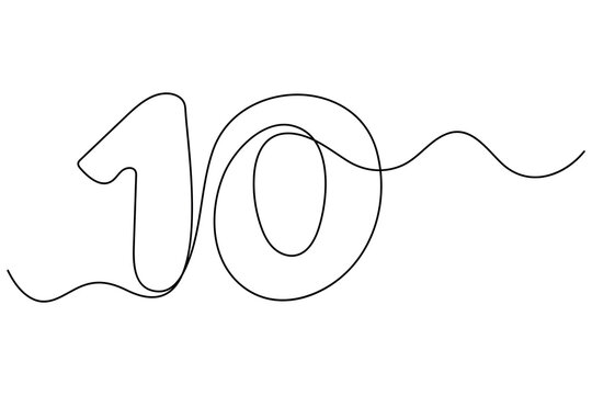 Minimalist continuous one line art of number 10 icon in modern black outline style for education, infographics, and numeric vector illustration
