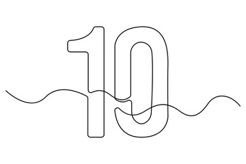Obraz premium Minimalist continuous one line art of number 10 icon in modern black outline style for education, infographics, and numeric vector illustration 