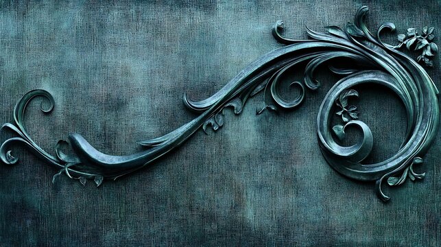 Ornate teal metal scrollwork design