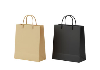 Isolated Two Stylish Paper Shopping Bags in Beige and Black
