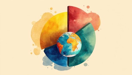 Watercolor pie chart with Earth graphic