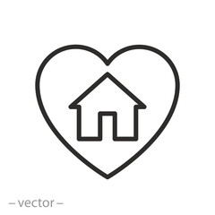 love house icon, home with heart, thin line symbol on white background - editable stroke vector illustration eps10