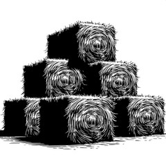 Black and White Vector Silhouette of a Stack of Hay Bales © Venjex Illustrations