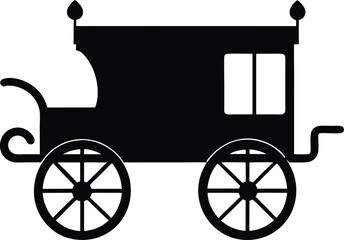 Vintage old fashioned carriage vector illustration with wheels and horse transport silhouette