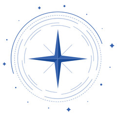  Minimalistic compass icon. Vector illustration of a compass and arrows in blue tones, evoking associations with exploration and adventure. Suitable for travel brands or spiritual content. © Sun_Rise
