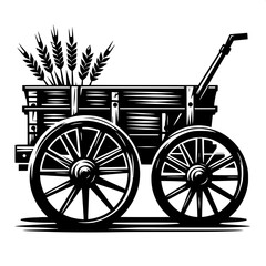 Fototapeta premium Black and White Vector Silhouette of a Farm Cart with Wheels