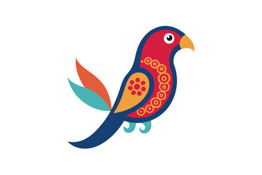 Modern flat style parrot with paisley elements contemporary avian vector art illustration