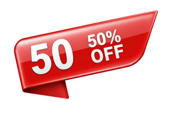 Isolated 50 Percent Off Red Ribbon