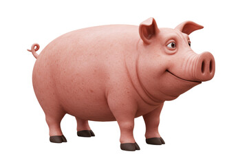 Isolated Pink Pig Cartoon Character Smiling