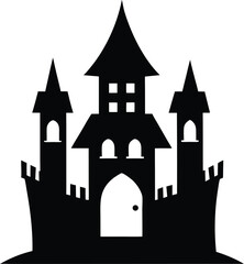 Obraz premium Nighttime castle on hill vector illustration