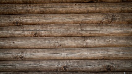 Obraz premium Texture of rustic wooden wall composed of horizontally aligned logs showcasing natural patterns and grain details