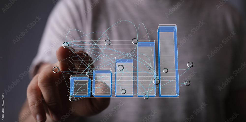 Poster visual representation of business growth, data analytics, and progress using an interactive chart.