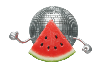 Isolated Watermelon Slice with Disco Ball Character