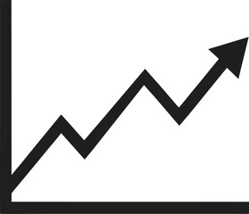 Business growth chart with rising red arrow and financial symbols